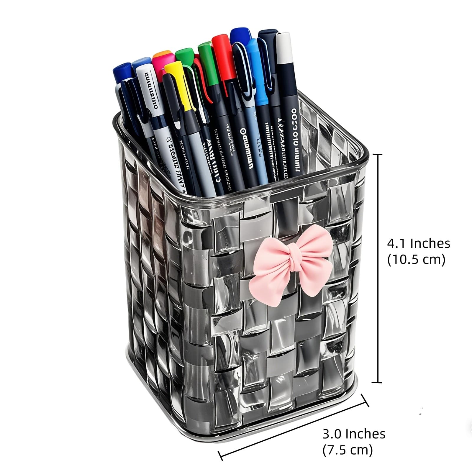 ReignSword Clear Pen Holder for Rattan Weaving Shape, Pen Organizer with Bow Decoration for Home and Office (Black) - 1