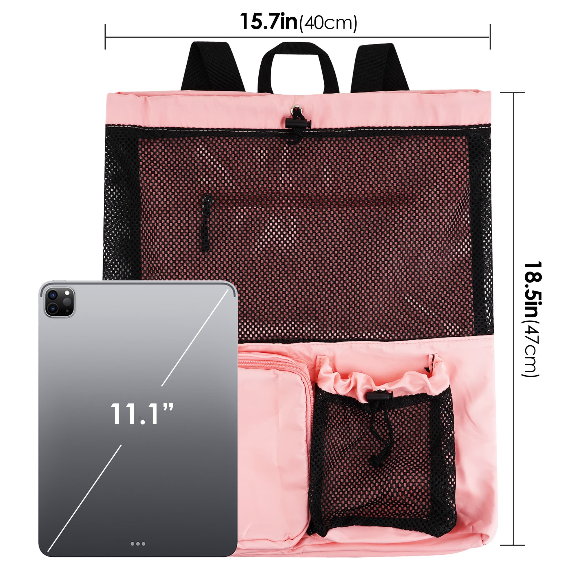 ReignSword Large Capacity Mesh Swim Backpack with Pocket Drawstring, Waterproof Beach Bag for Swimming, Gym, and Workout Gear (Pink) - 1