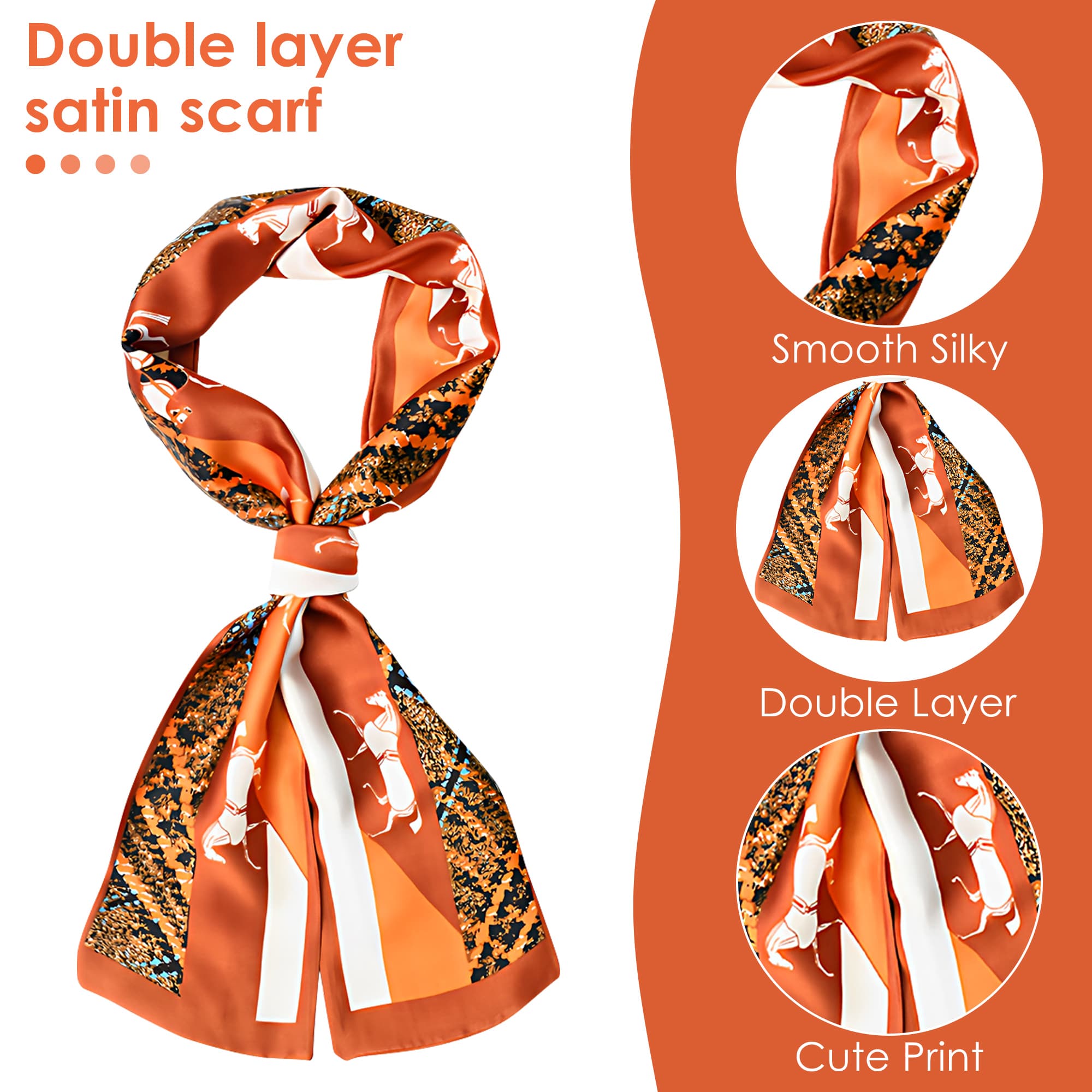 ReignSword Like Silk Neck Head Scarf for Women, Fashion Printed Neck Wrap, Hair Tie and Handbag Accessory, Lightweight Breathable 5.5 x 59 Inch Long Scarf (2 Pcs, Style Mix B) - 1