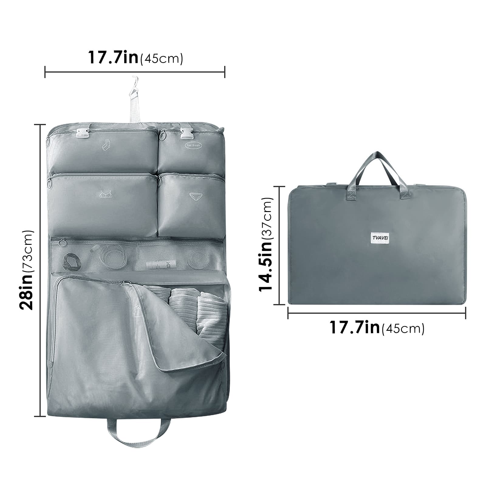 ReignSword Garment Bags for Travel, Foldable Carry on Travel Duffel Bag for Women, Hanging Weekender Overnight Bag for Clothes, Socks, Underwear, Panties (Grey) - 1