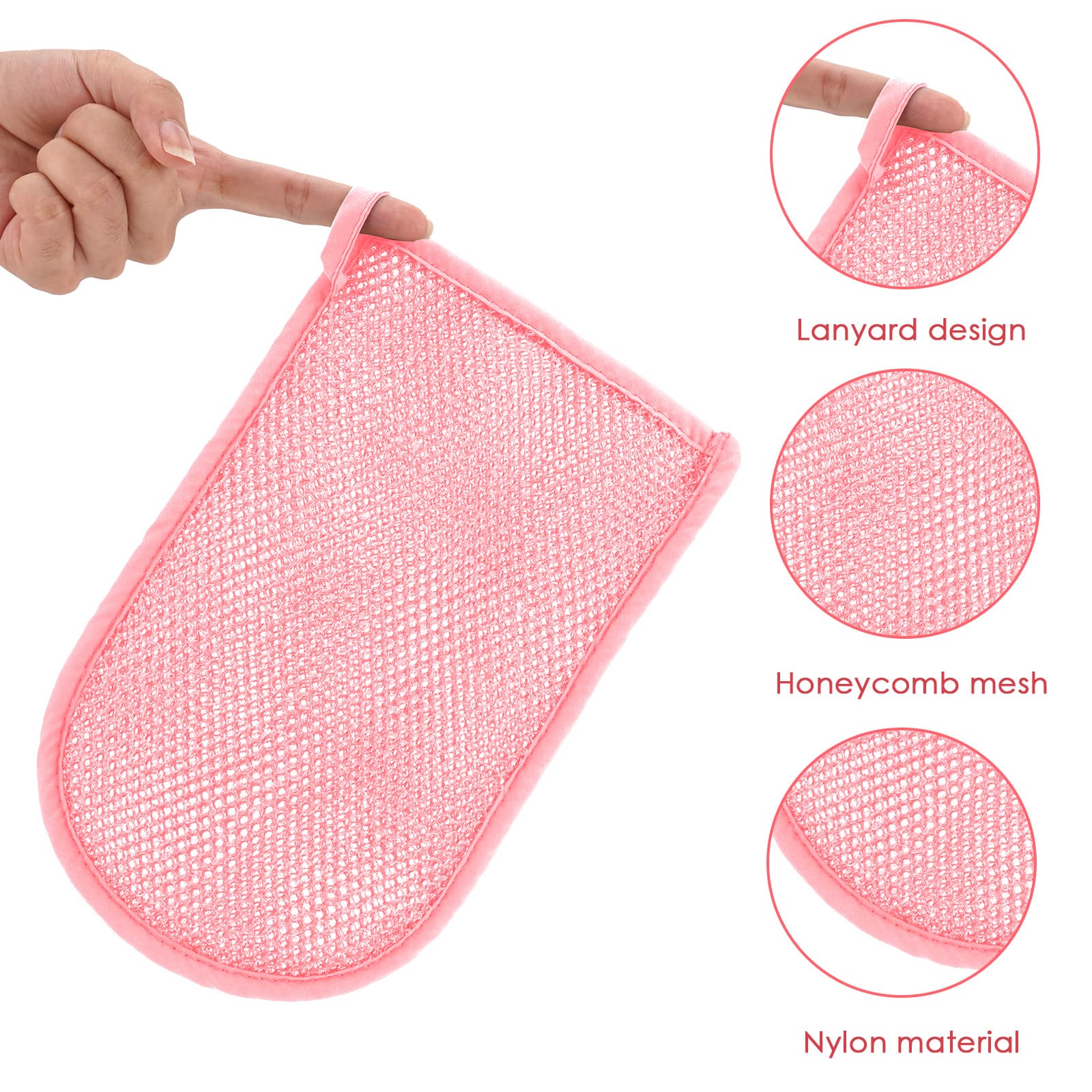 ReignSword 3 Pack African Net Sponge Exfoliating Glove, Deep Cleaning Bath Sponge Body Scrubber for Dead Skin, Exfoliating Shower Gloves for Men and Women (White, Yellow, Pink) - 1