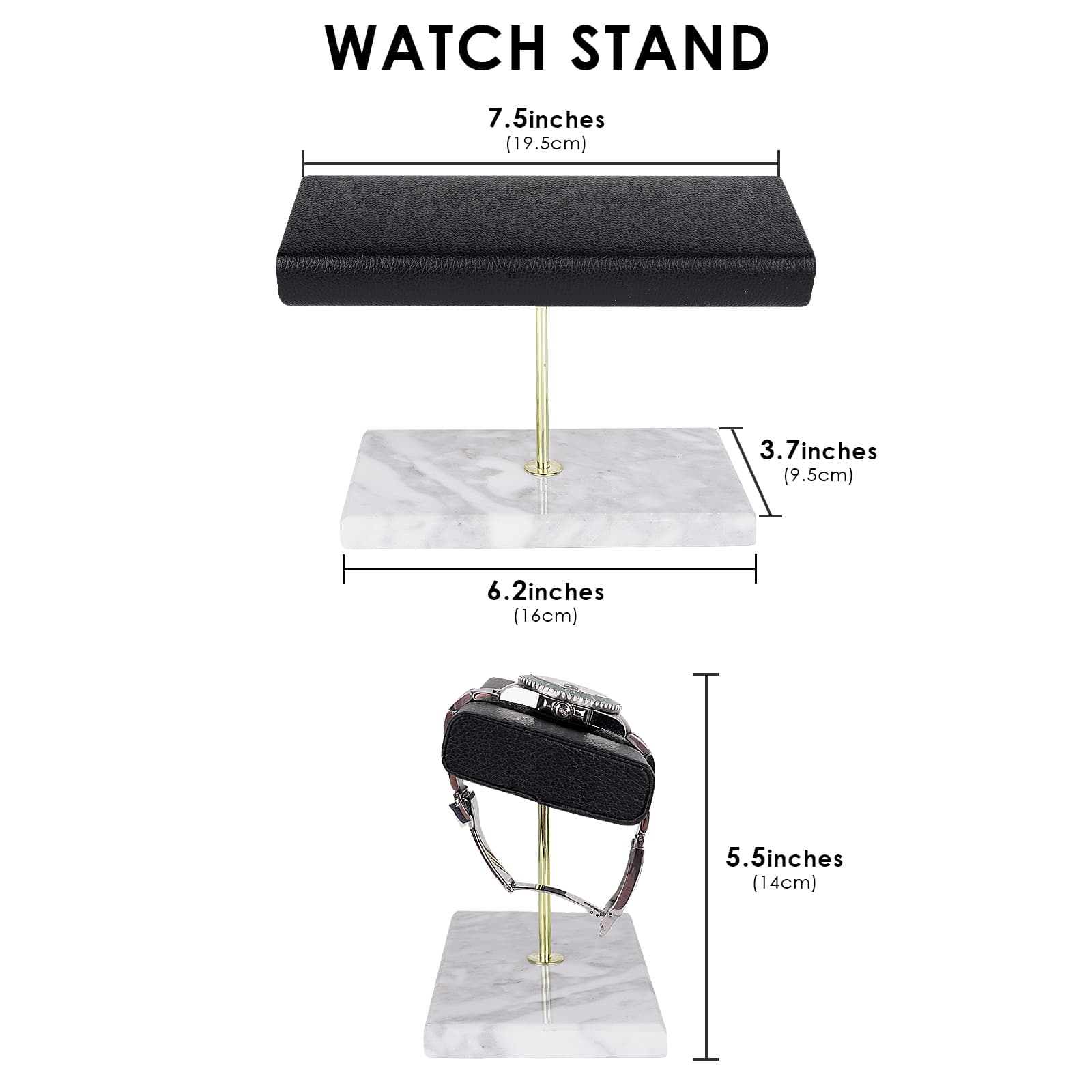 ReignSword Watch Stand with Marble Base, Vegan Leather Watch Stand, Wrist Watch Display Organizer Holder for Men and Women (White) - 1