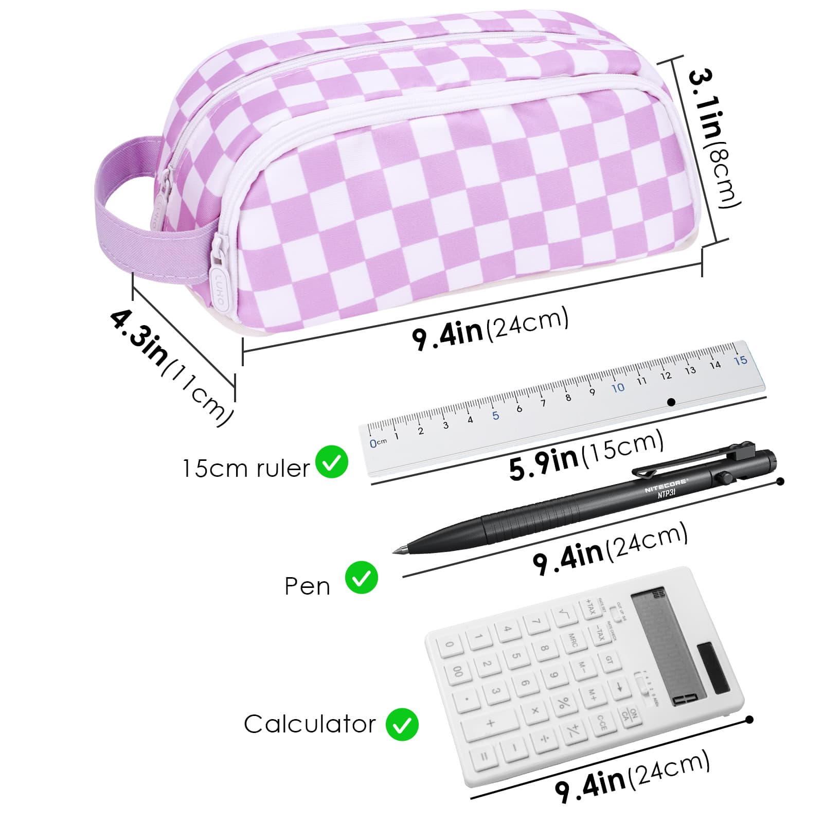 ReignSword Large Capacity Pen Case with Cute Broochs, Portable Pen Pouch with Handle, Pen Bag for Office Writing Stationery Supplies (Purple) - 1