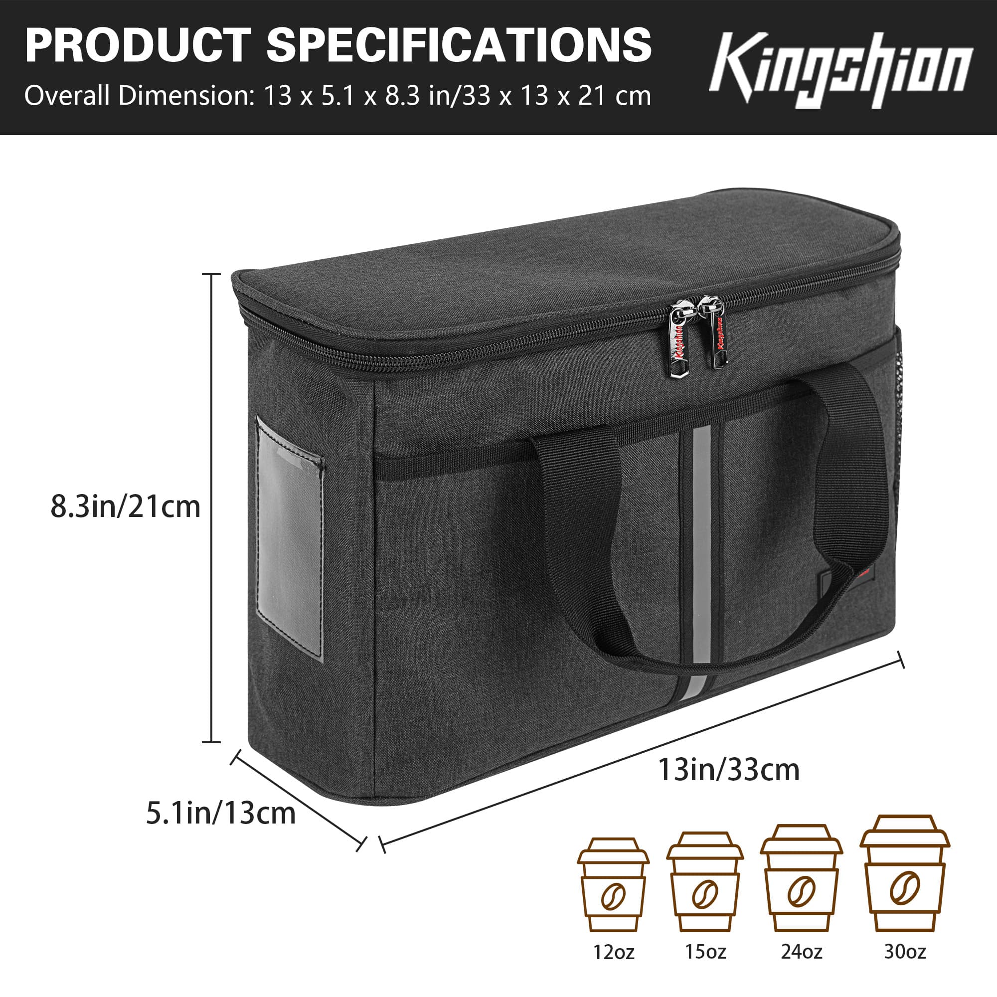 Reusable 3 Cups Coffee Drink Carrier, Portable Insulated Drink Caddy Cup Holder with Dividers, Side Bag and Thermal Insulation Hand-held Travel Bag - Dark Grey - 1