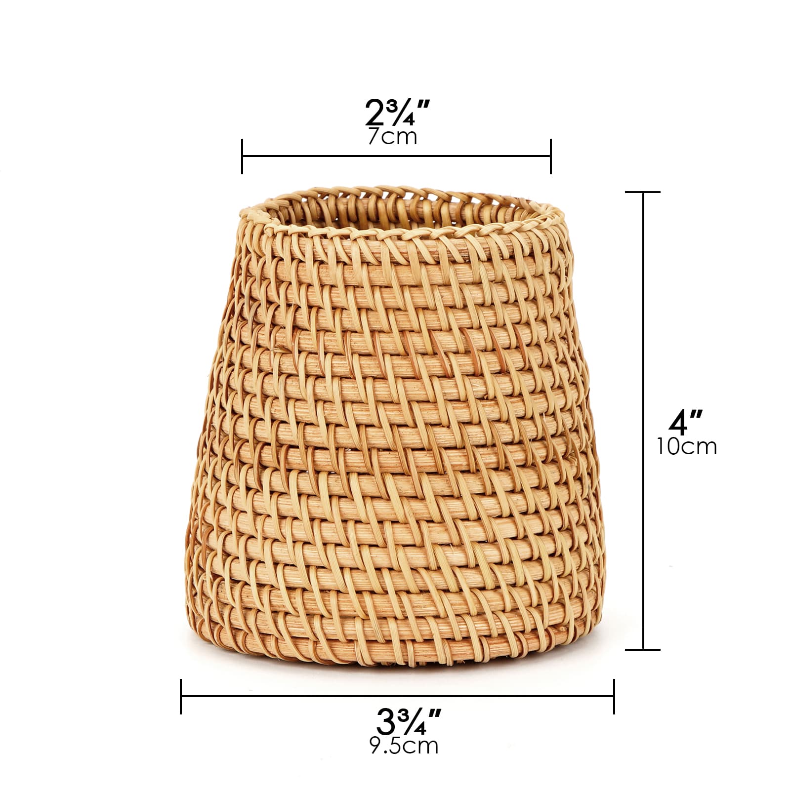 JANKOW Rattan Woven Pencil Holder, Tapered Tower Pen Cup Desk Organizer, Natural Wicker Rattan, 7 x 9.5 x 10 cm (2.76 x 3.74 x 3.94 in), 1-Pack for Office/Vanity/Kitchen - 1
