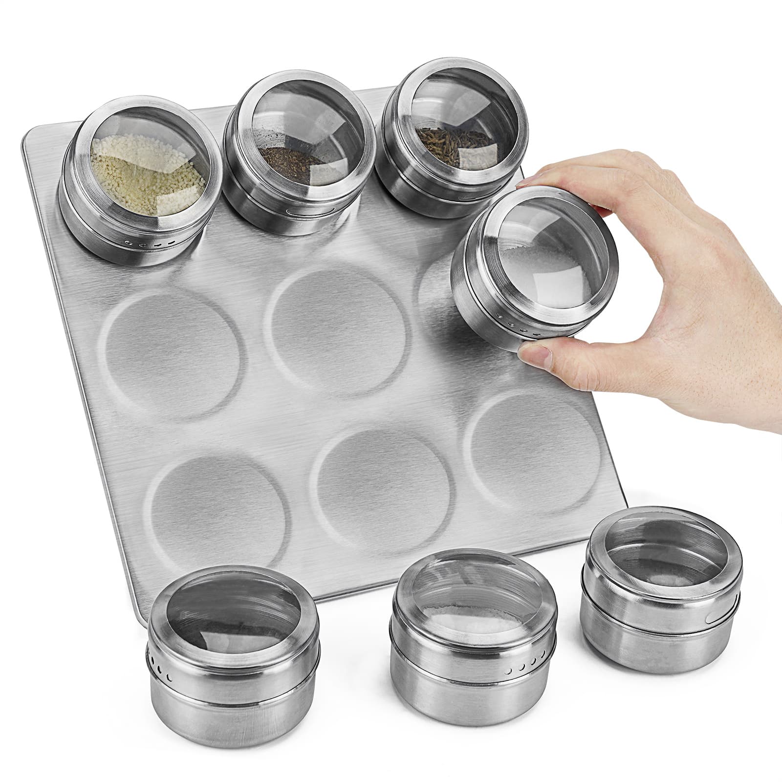JANKOW Magnetic Spice Jar, Stainless Steel Spice Tin with Clear Window, Strong Magnet for Fridge/Metal Surfaces, 1-Pack - 1