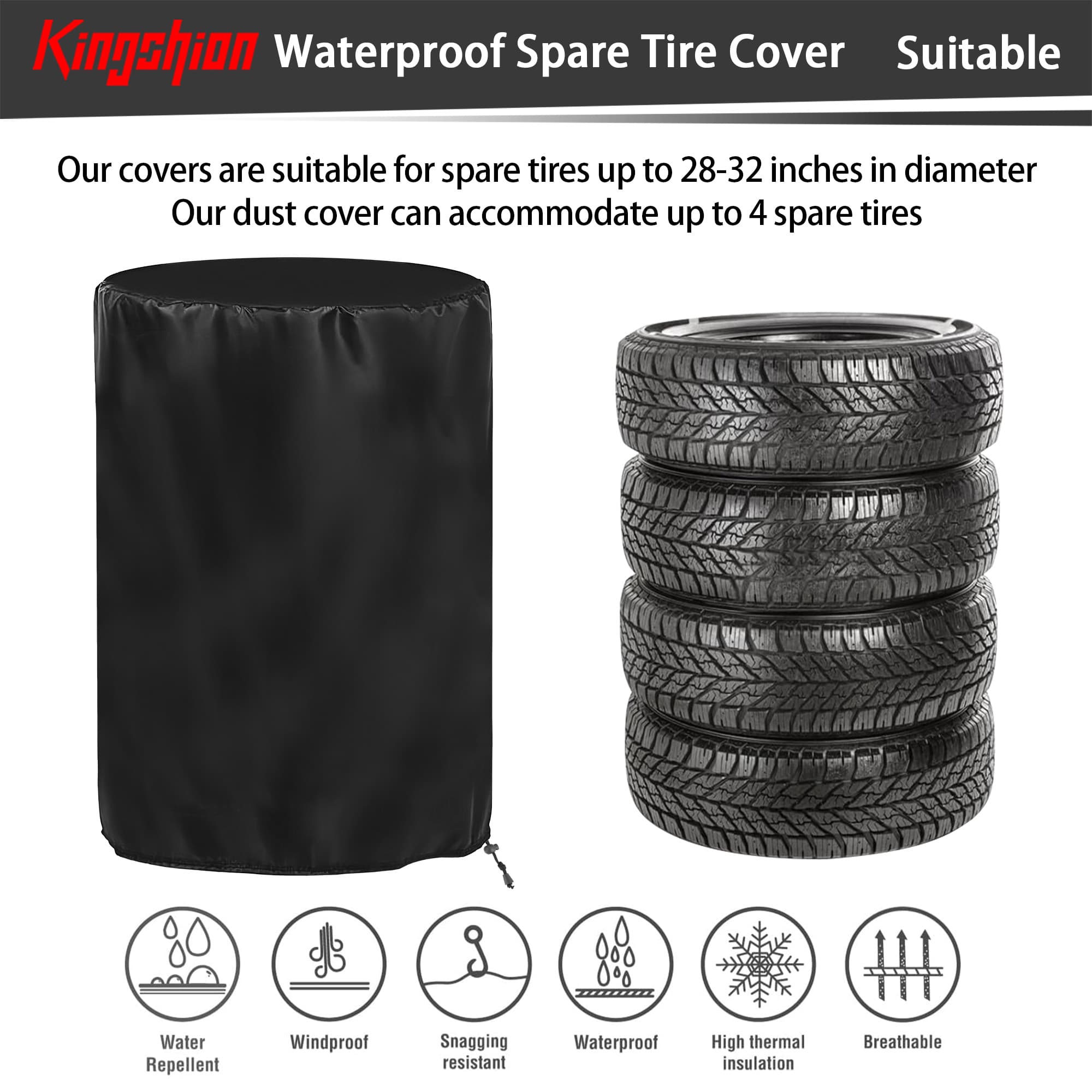 Kingshion Waterproof Spare Tire Cover, 28-33 Inches Large Tire Storage Bags, Seasonal Spare Tire Storage Cover, Used in Trucks, SUV, Trailer Sun Rain Snow Protection, Fit 28-33 Inch Tire Diameter - 1