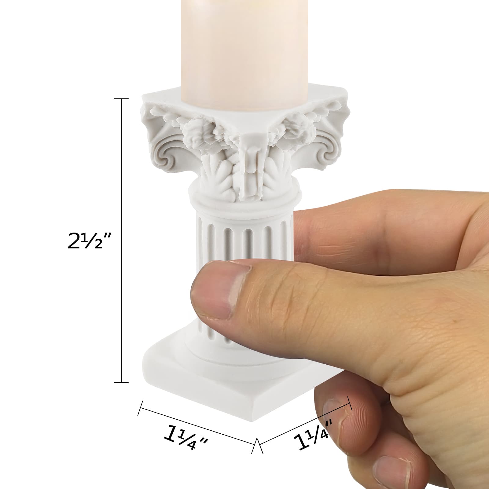 CAIRIAC Roman Pillar Statues Home Candle Holder, Small Pillar Candle Holders Set of 2, Mini Greek Column Pillar Resin Candle Stands Decorative Gifts, Candleholder Centerpieces for Tables (White) - 1