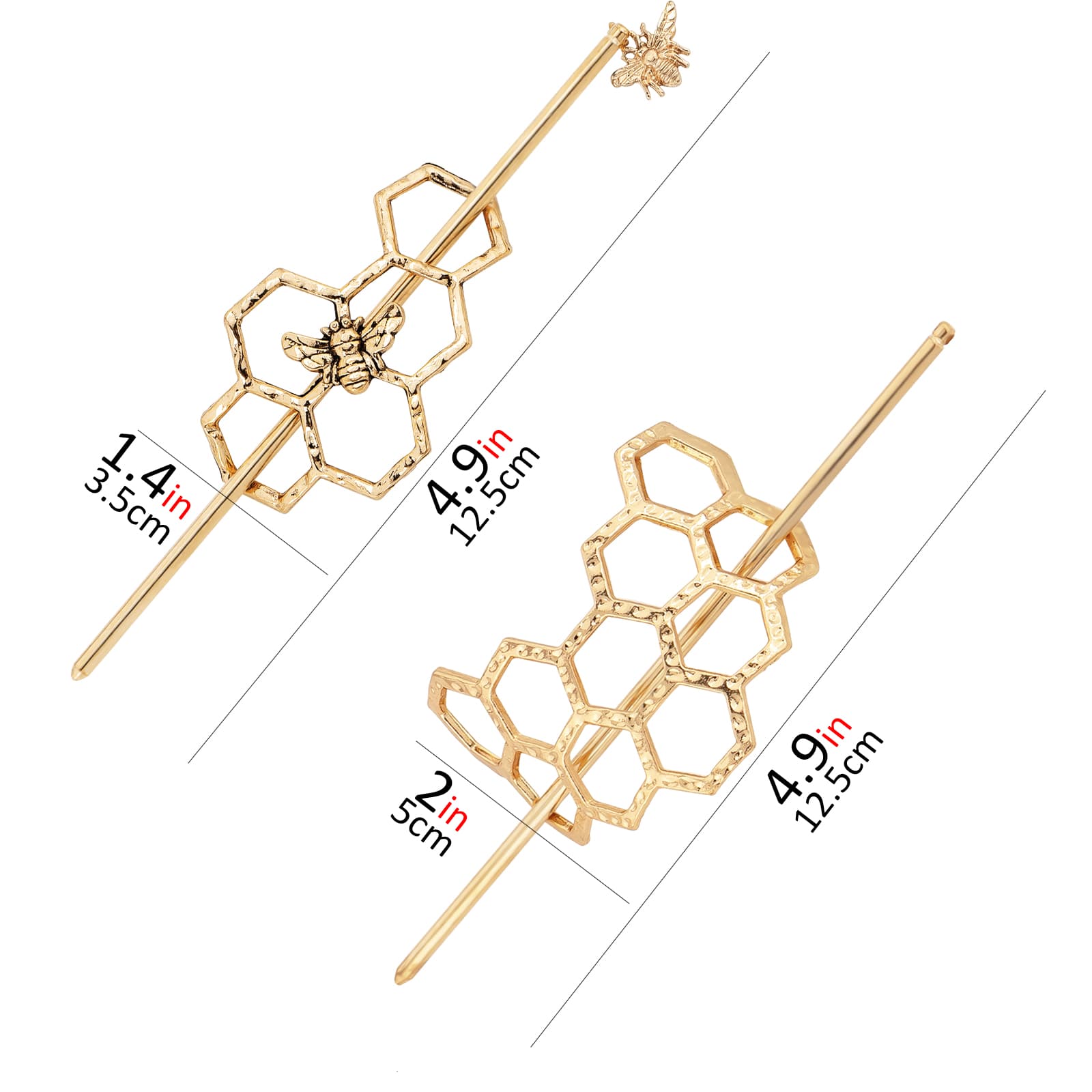 CAIRIAC Honeycomb Hair Clips Slide Hairpins Minimalist Bee Hair Barrette Bun Hair Pins Metal Hair Slide with Stick Creative Hair Accessories for Women Girls Gifts (Golden) - 1