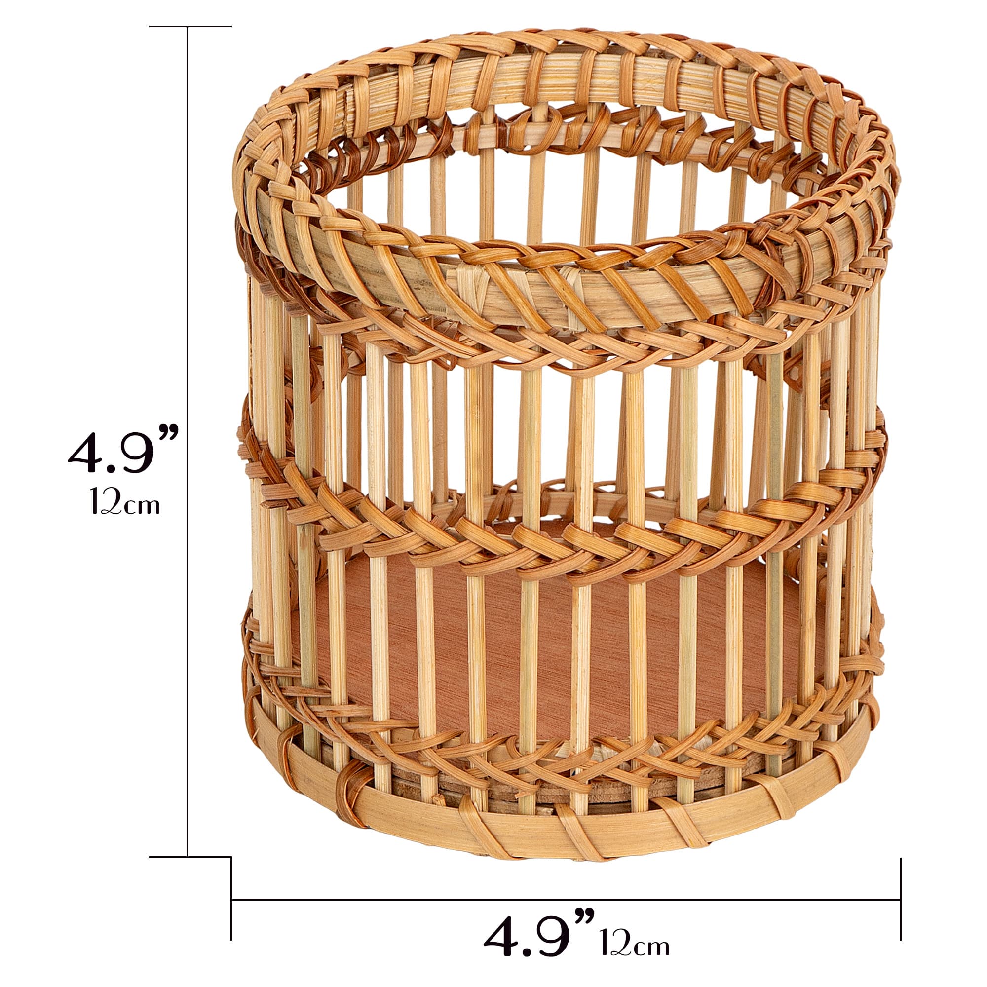 JANKINGS Woven Bamboo Pencil Holder, Large Vintage-Style Desk Pen Cup Organizer, Handwoven Vietnamese Bamboo, Rustic Brown, 1-Pack - 1