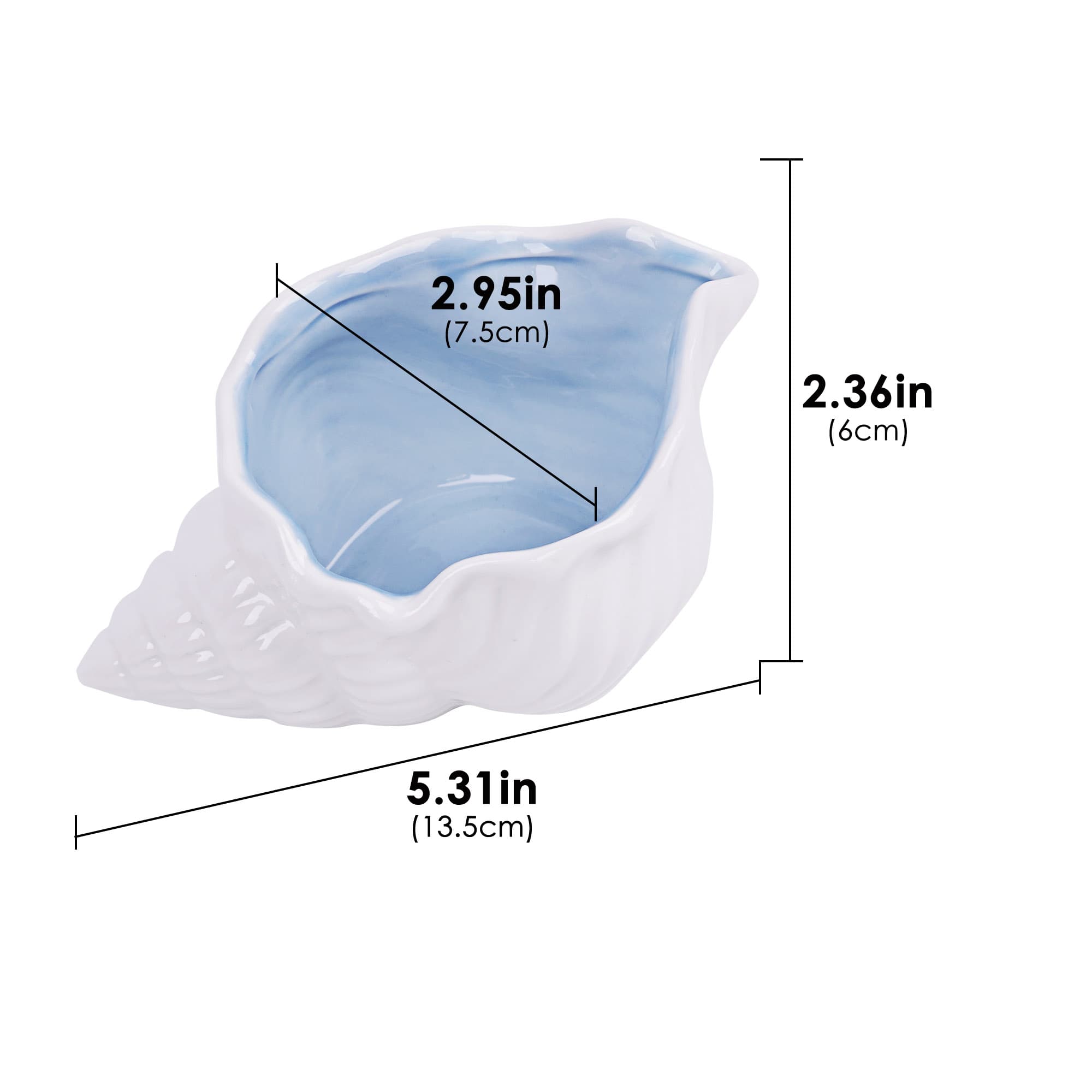 JANKOW Ceramic Conch Shell Jewelry Tray, White & Blue Seashell Trinket Dish for Rings, Earrings & Keys, Desktop Organizer, 1-Pack - 1