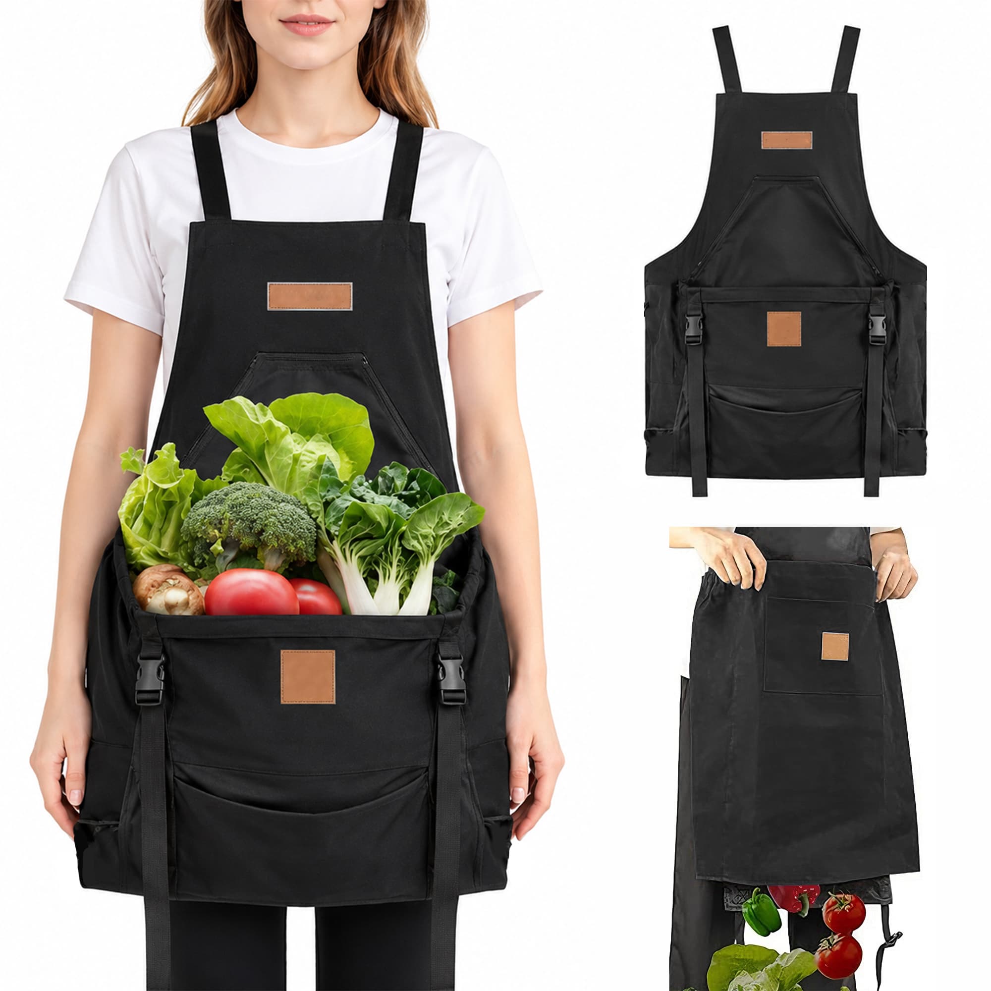 ReignSword Hands-Free Harvest Apron, Oxford Cloth Gardening Apron with Large Harvesting Pockets, Waterproof Adjustable Garden Work Apron for Men and Women, Black - 1