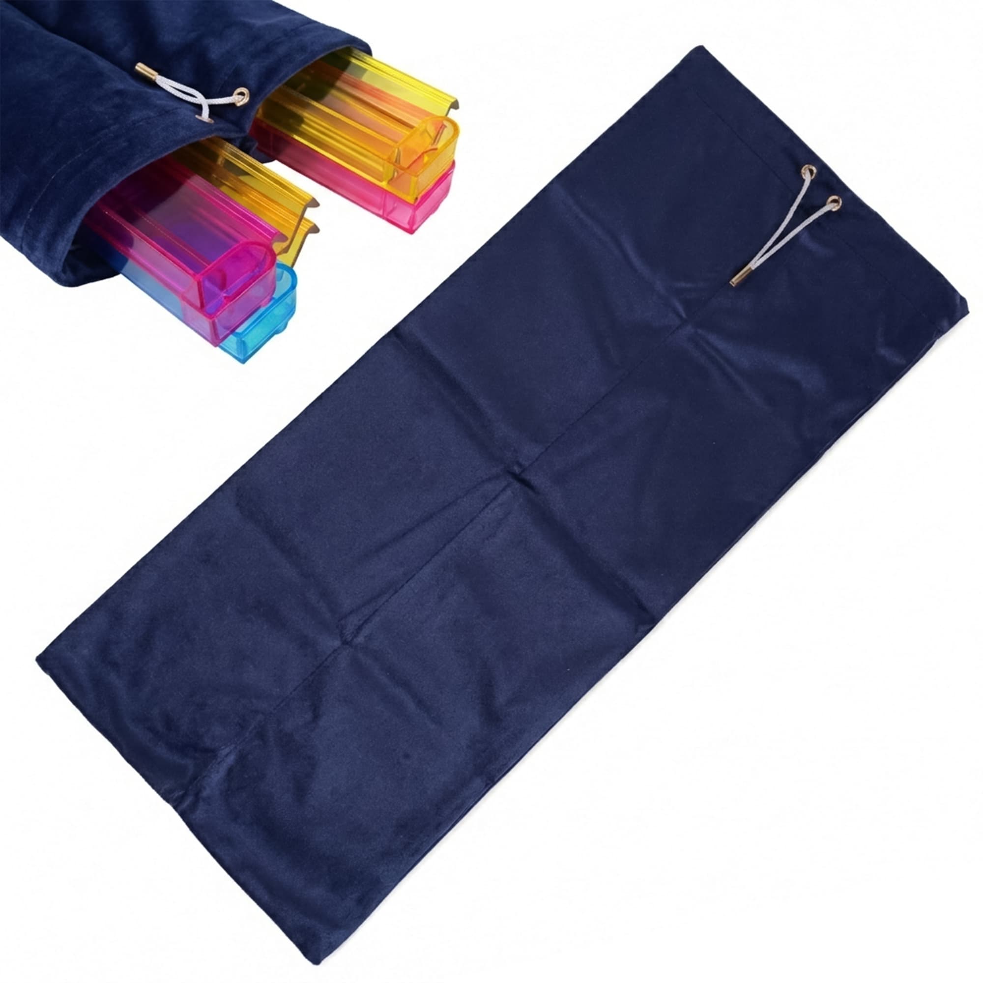 ReignSword Velvet Mahjong Rack Storage Bag, 22x9.5 Inch Drawstring Pouch, 2-Compartment Organizer for 4 Mahjong Racks & Pushers, Protective Holder for Mah Jongg Accessory (Blue) - 1