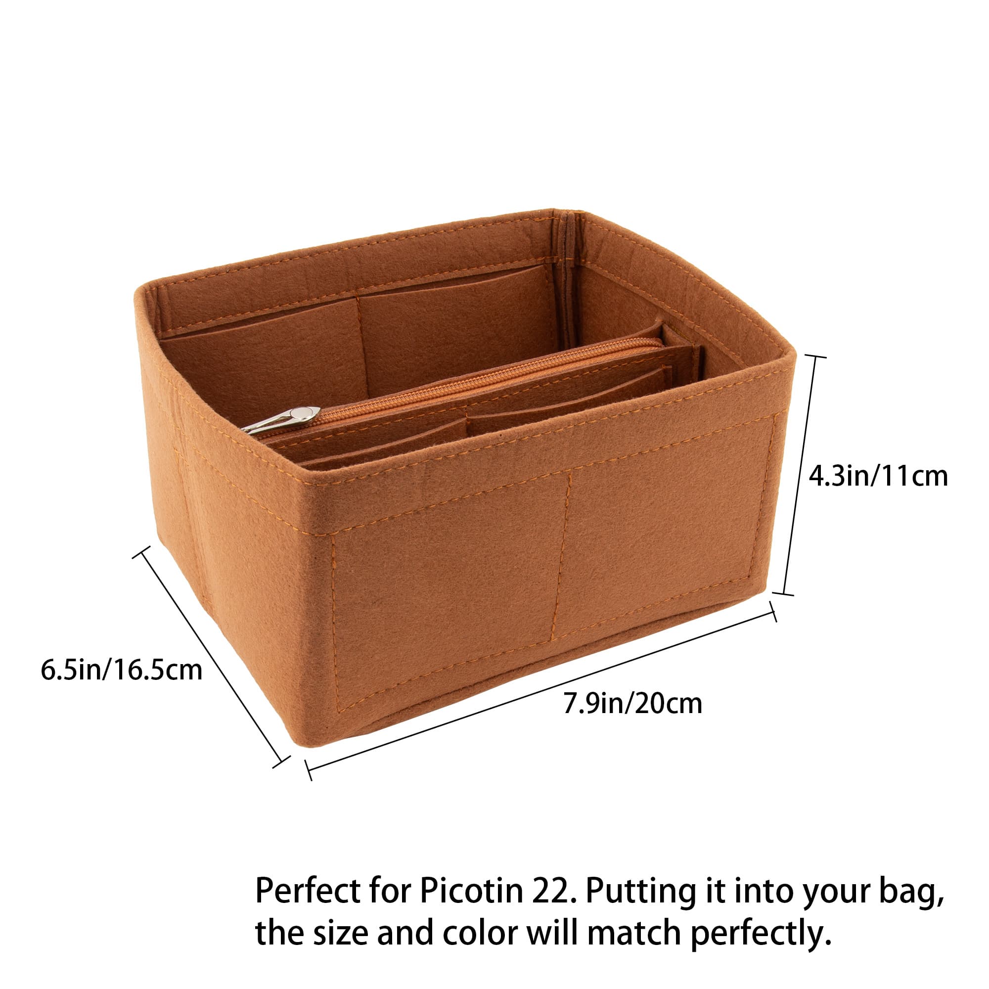 Kingshion Purse Organizer Insert, Felt Handbags Dividers with Zippers, Tote Bag Organizer Fit Picotin 22 Bag, Brown - 1