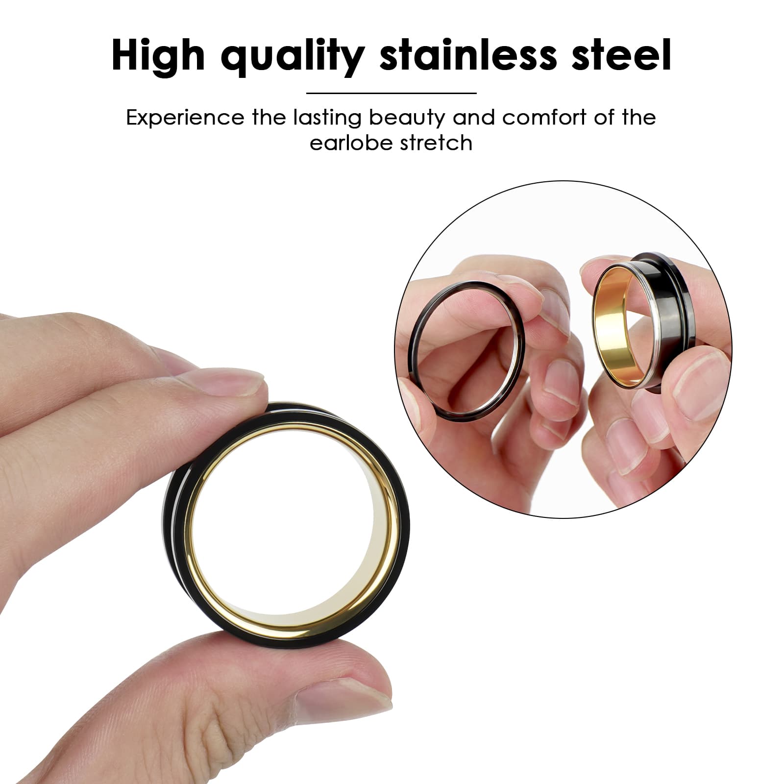 CAIRIAC Stainless Steel Ear Gauges Screw Plugs, 30mm Tunnels for Ears, Large Double Flared Ear Expander Stretcher Earrings for Women Men Gifts (Black, Gold, 1 Pair) - 1