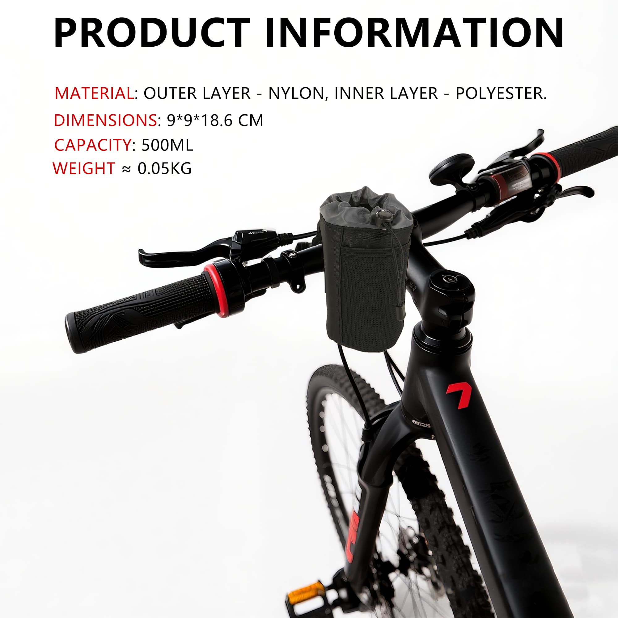 RidingRush Bike Water Bottle Holder for Handlebars, Soft Bicycle Cup Holder with Adjustable Straps, Drawstring Drink Pouch for MTB, Road Bike, E Bike & Scooter - 1