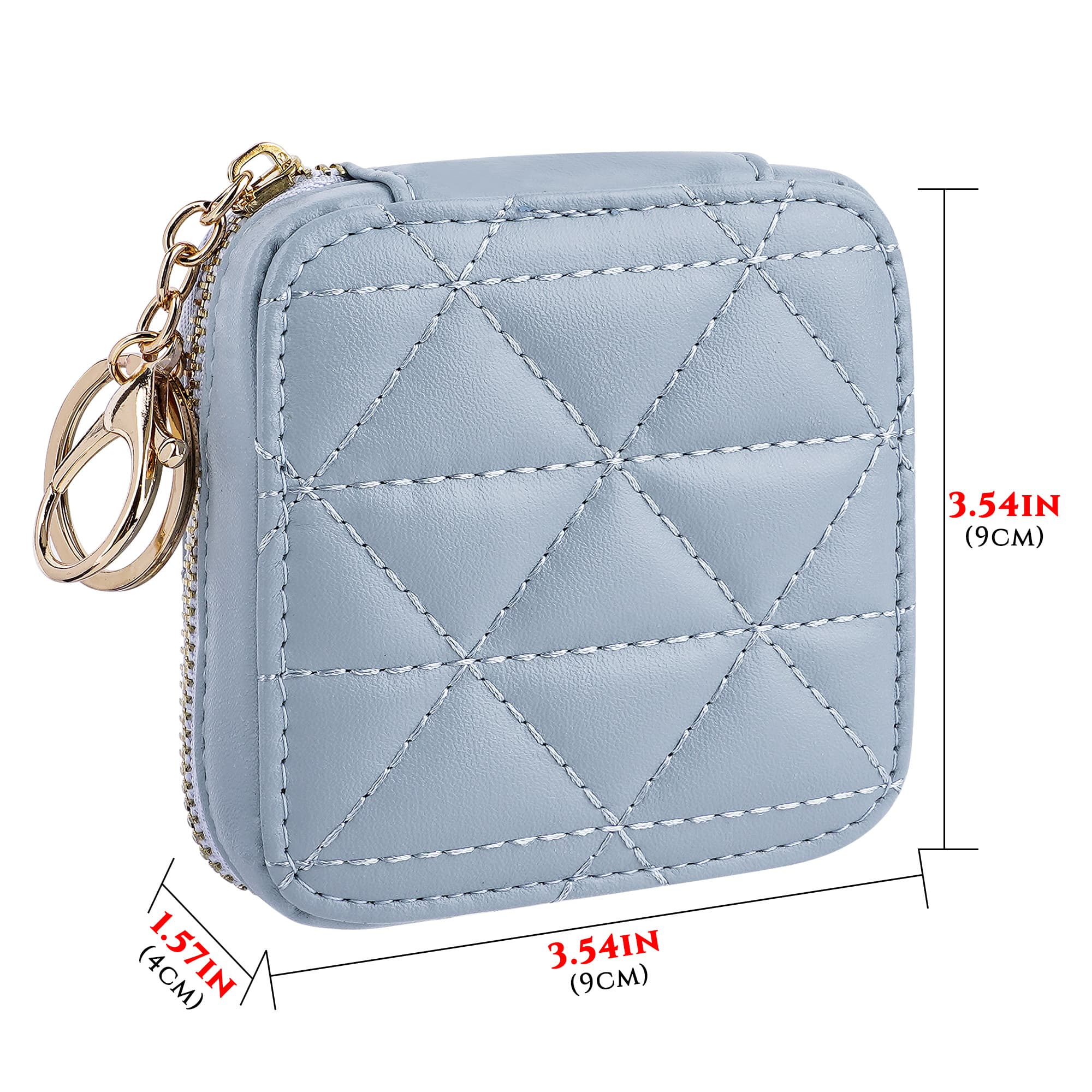 JANKOW Mini Cosmetic Pouch with Mirror, Light Blue Quilted PU Leather Makeup Bag for Purse, Zipper Travel Lipstick Case, 1-Pack - 1