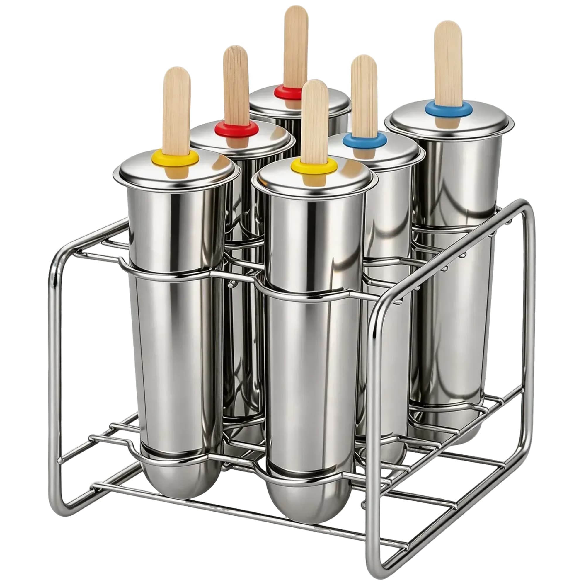 ReignSword 304 Stainless Steel Popsicle Molds, Set of 6 Reusable Ice Pop Molds with Holder, Complete Kit with Sticks & Bags, Homemade Ice Cream Maker for Freezer - 1
