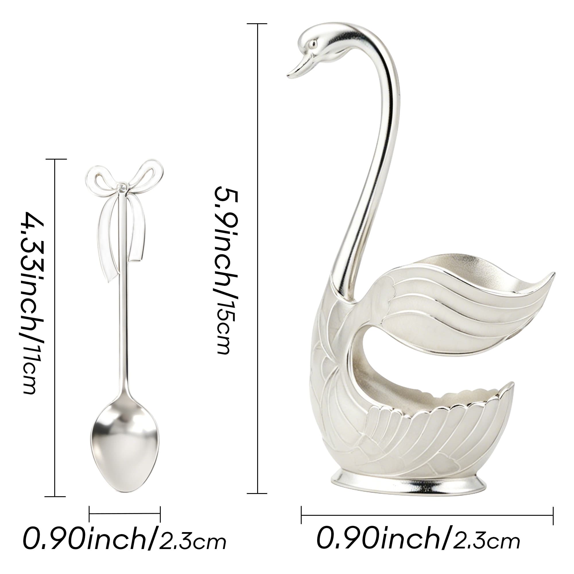 CAIRIAC Coffee Spoons Decorative Dessert Spoon Set with Metal Swan Base Holder, Demitasse Espresso Spoons, Teaspoons Set of 6 Ice Cream Spoons Coffee Dessert Flatware Spoons (Silver White) - 1