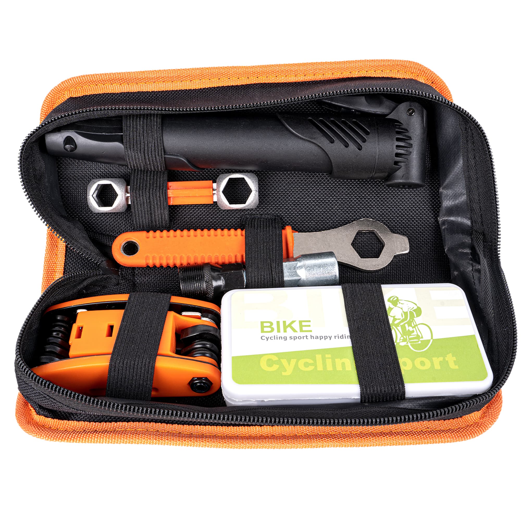 RidingRush Emergency Bike Repair Kit with 120 PSI Mini Pump, 16-in-1 Bicycle Multi Tool, Tire Levers, Glueless Patches & Portable Saddle Bag for MTB and Road Bikes - 1