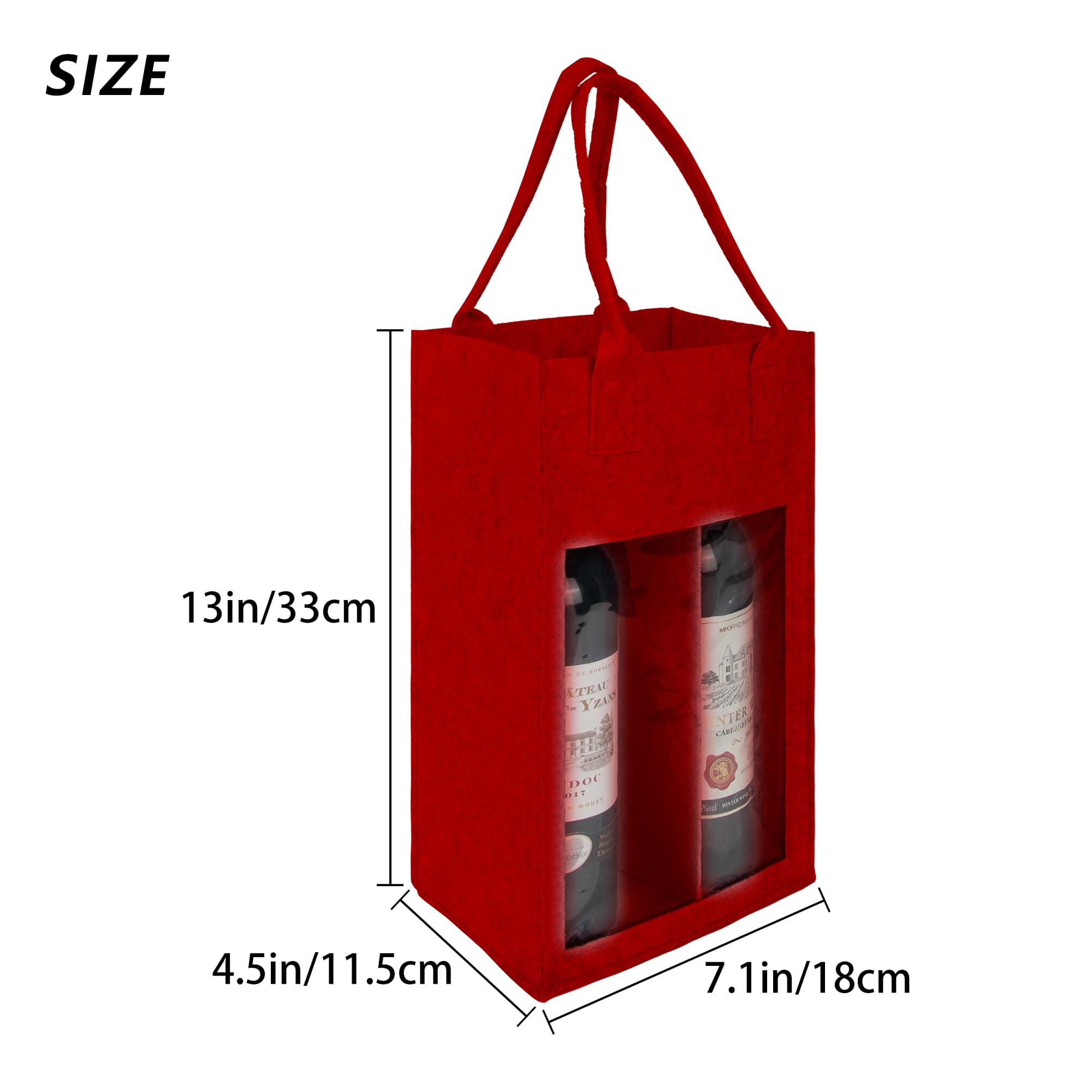 Kingshion Felt 2 Wine Bottle Carrier Bag with Handle, 2 Compartments Wine Bottle Storage Holder, Reusable Travel Wine Carry Bag (Red) - 1
