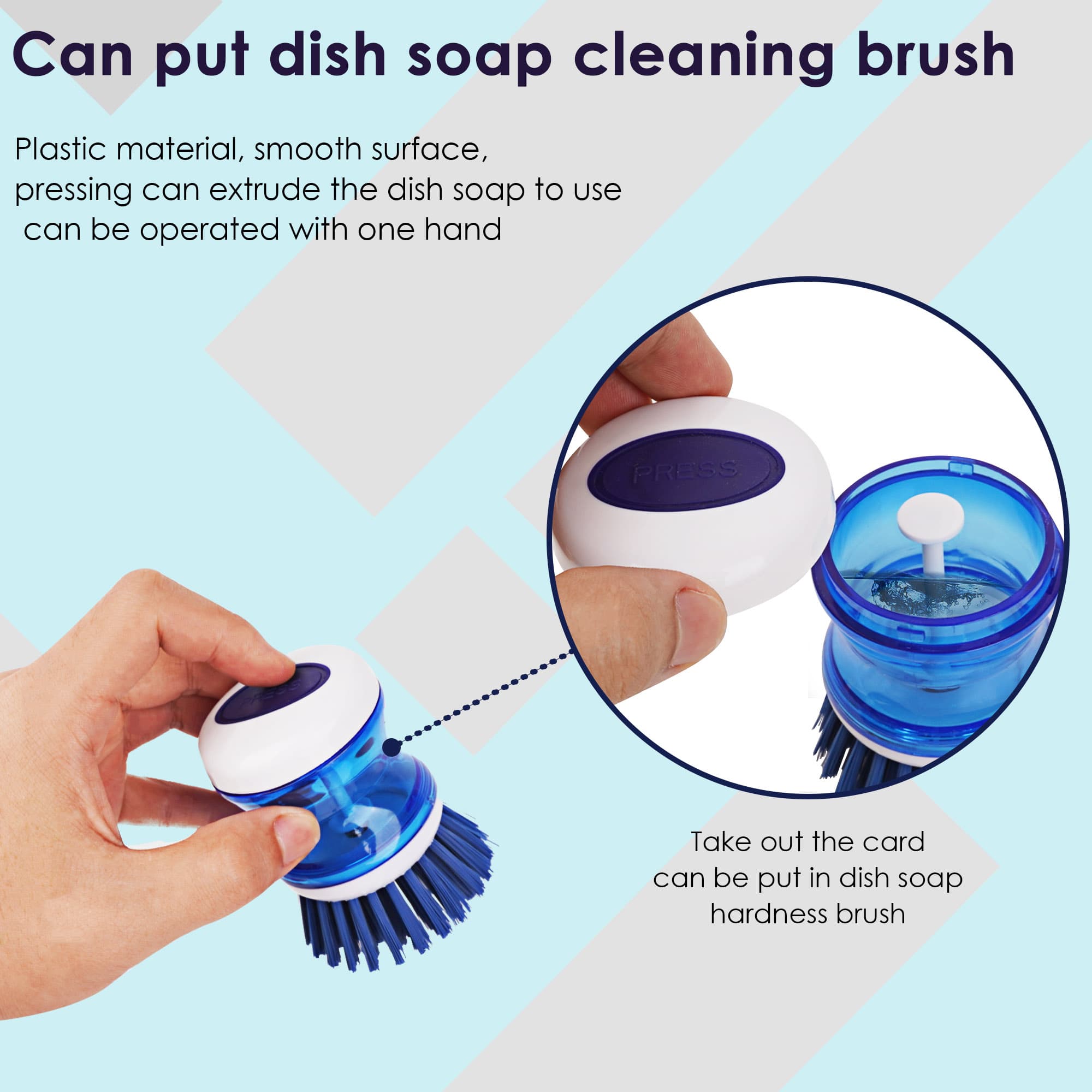 JANKOW Dish Scrubber with Soap Dispenser, 3 Pack Soap Dispensing Palm Brush for Kitchen Sink Pot Pan, Color Coded Dishwashing Scrub Brush Set (Gray, Blue, Orange), Non-Scratch Cleaning Tool - 1