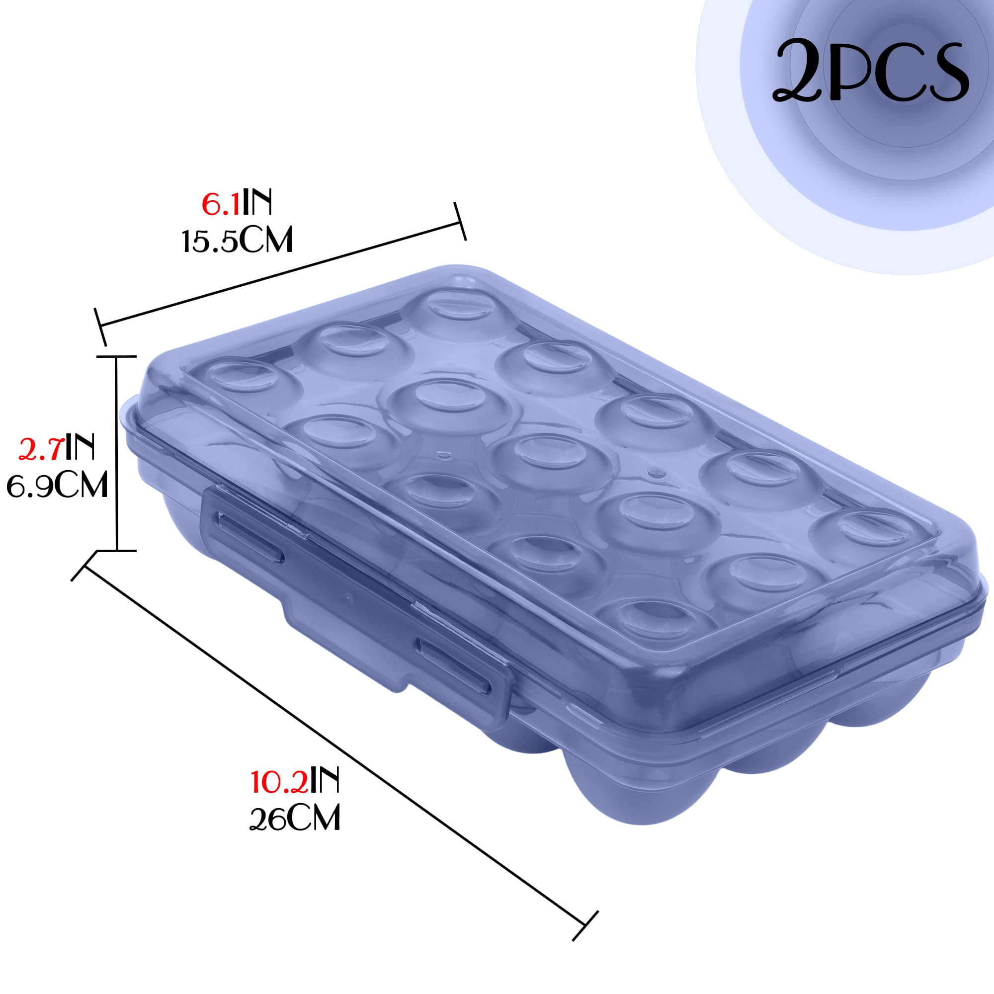 JANKINGS Portable Stackable Egg Storage Box, 2-Pack 15-Count Egg Holders with Lids for Refrigerator, Travel & Camping, Blue PP Egg Tray Organizer - 1