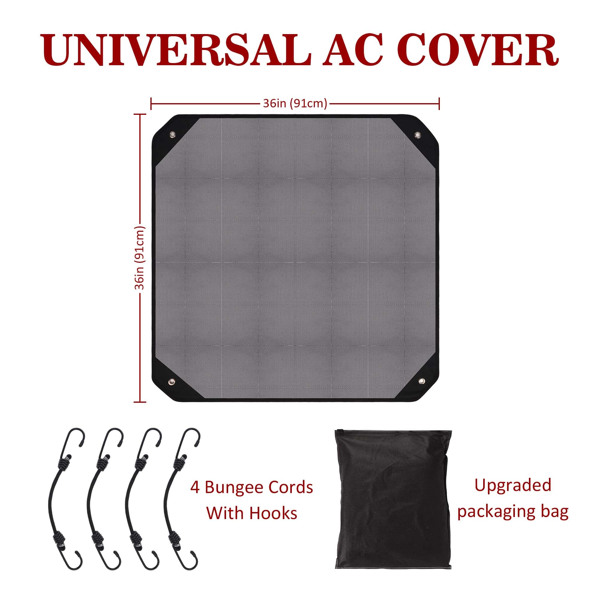 Kingshion Central Air Conditioner Covers for Outside 36'' X 36'', Mesh AC Covers for Outside Unit, Breathable AC Conditioning Condenser Compressor Cover-With four stretchable fixing hooks(Black) - 1