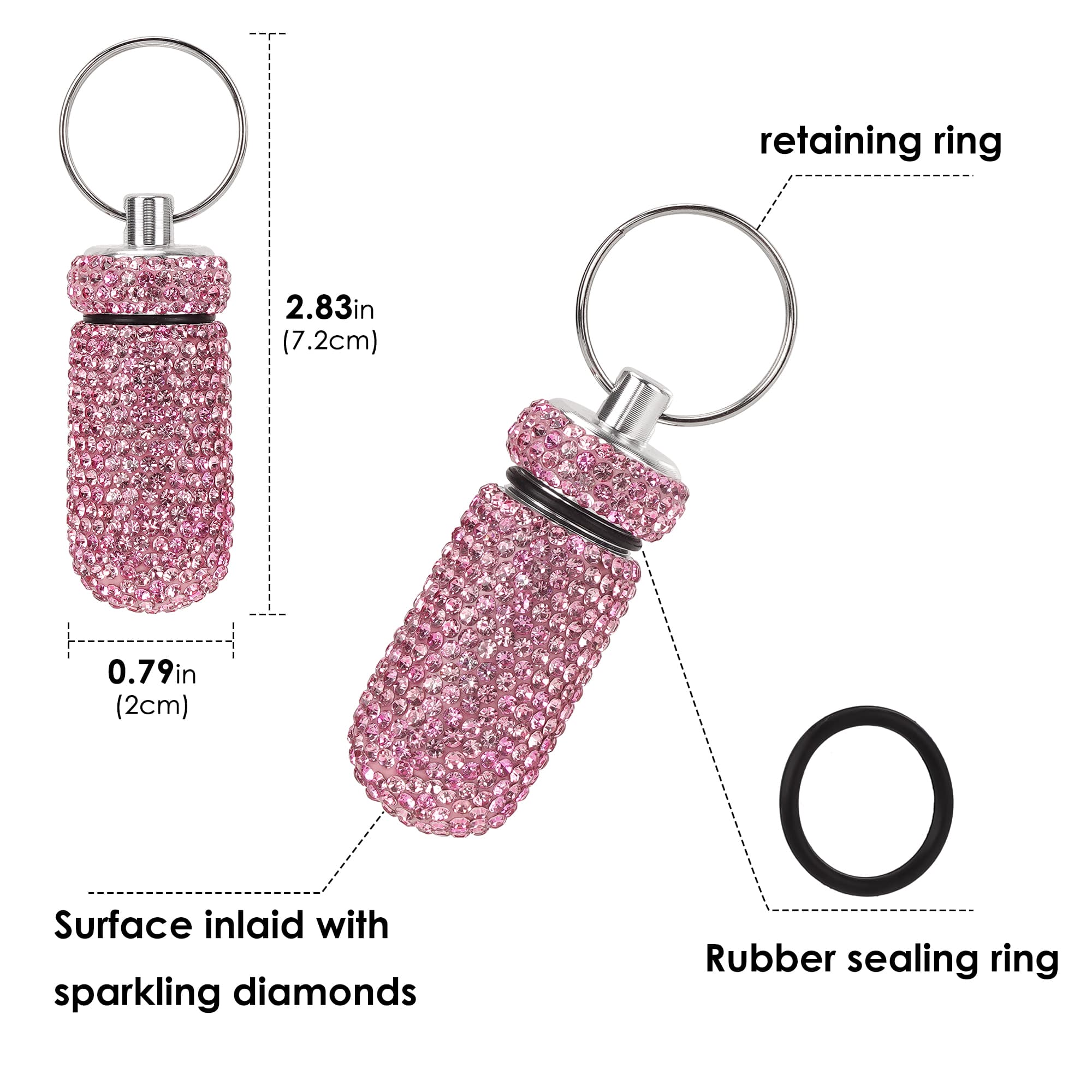 JANKOW 2 Pcs Bling Earplug Case, Waterproof Aluminum Pill Box Keychain with Rhinestones, Sparkling Mini Ear Plug Container for Sleeping, Concerts & Travel, Portable Jewelry Storage (Pink & Purple) - 1