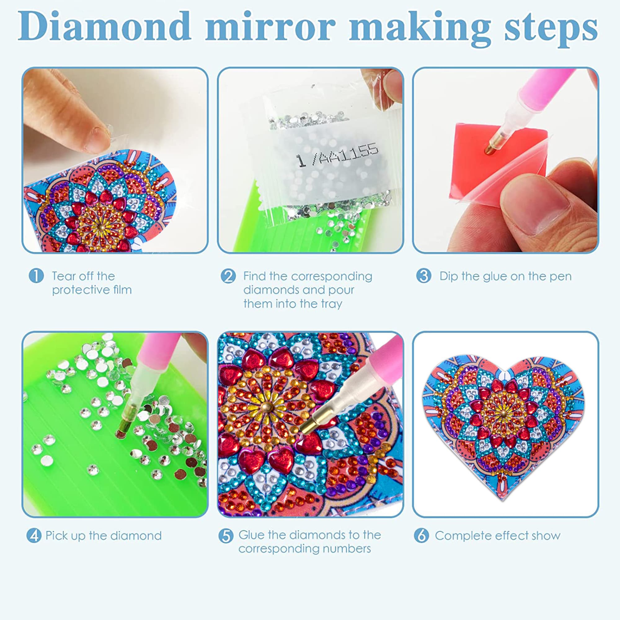 JANKOW Heart Diamond Painting Bookmarks Kits Handmade Corner Bookmark, DIY Diamond Art Bookmarks, Leather Bookmark for Birthday Gifts, Book Lovers Gifts, Adults and Kids Gift ( 6 PCS ) - 1