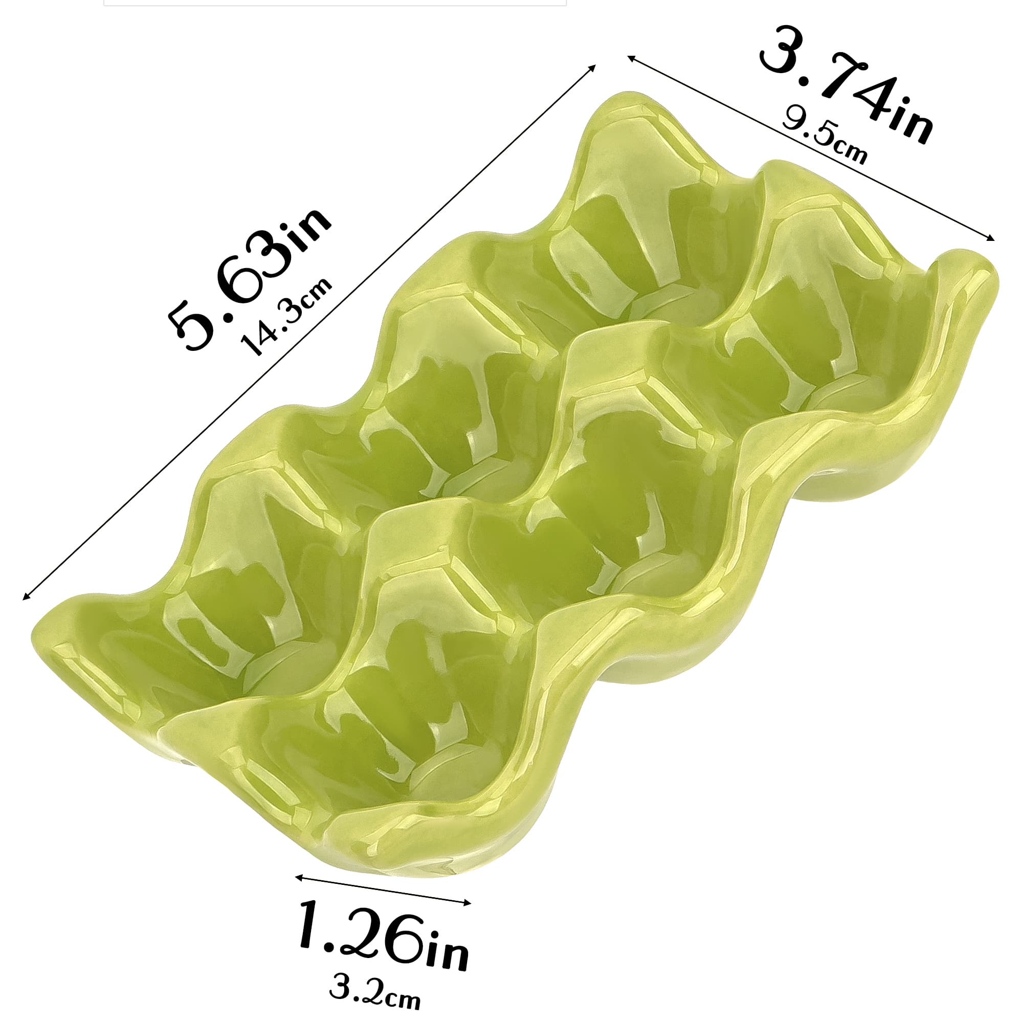 JANKINGS Ceramic Egg Holder Trays, 2-Pack Green, 6-Slot Each (12 Eggs Total) — Countertop & Fridge Egg Cups Organizer, Glazed Stoneware Egg Rack - 1
