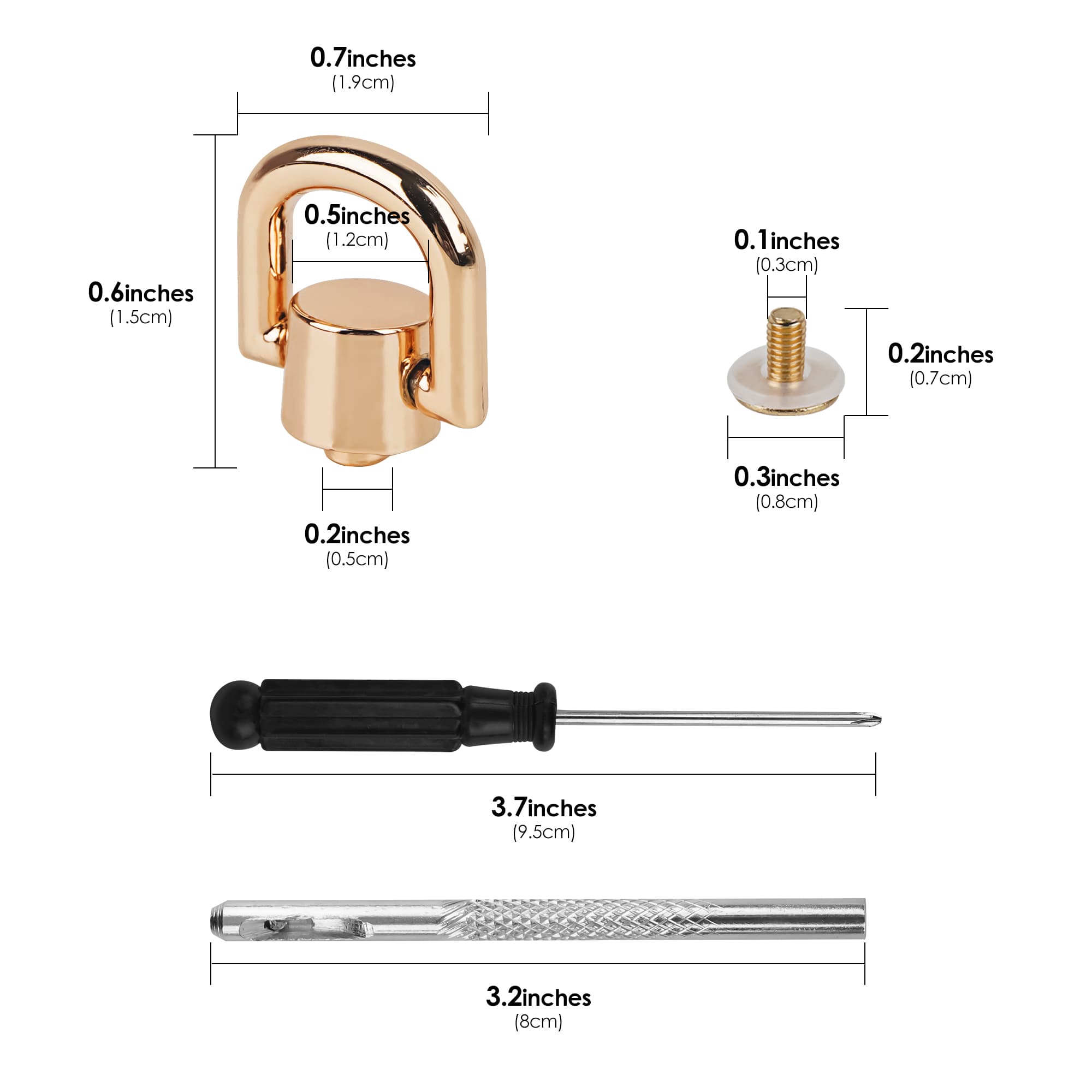 ReignSword 10 Pcs D Ring Stud Screw Ball Head Buttons and A Screwdriver Tool, 360° Rotatable Metal Hardware, Making Supplies for DIY Purse Backpack Belt Craft Accessories (Gold) - 1
