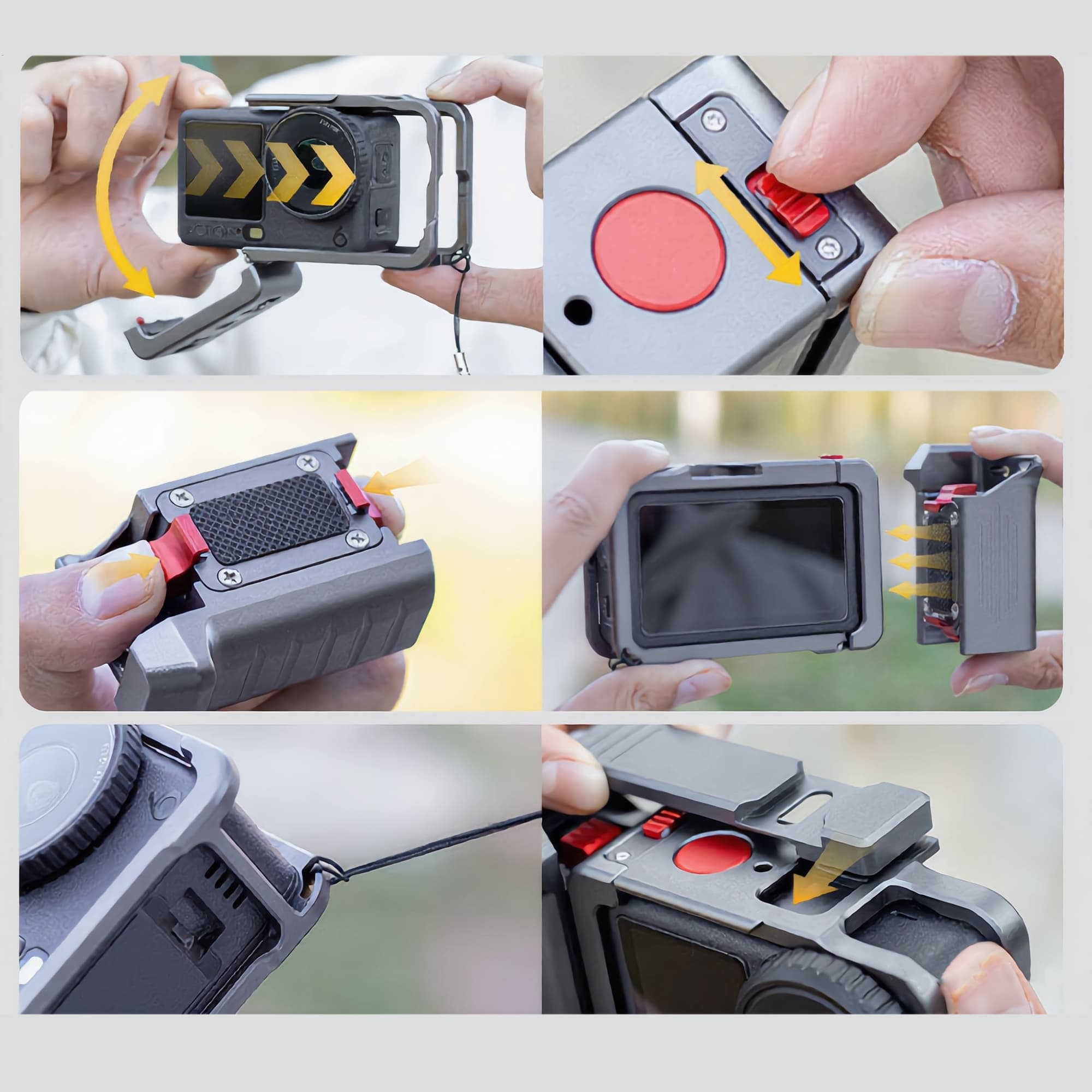 RidingRush Cage for DJI Osmo Action 6, Aluminum Camera Frame with Side Handle Grip, Quick Release Mount, Cold Shoe and 1/4" Thread for Vlogging and Handheld Shooting - 1