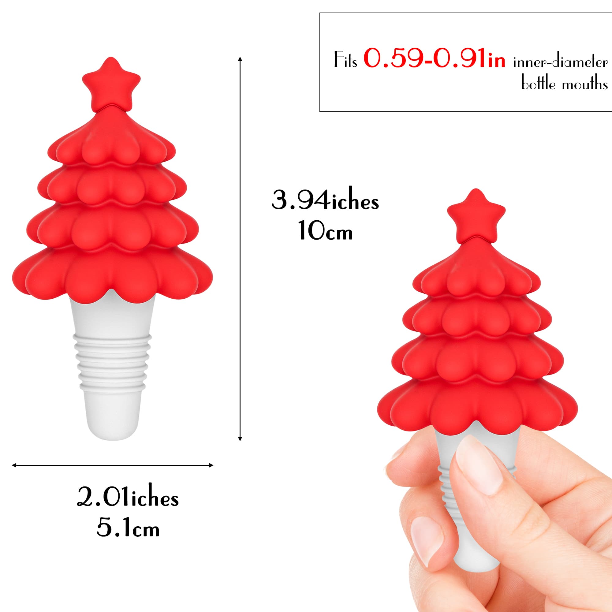 JANKINGS Christmas Tree Wine Stoppers – Cute Reusable Bottle Stopper for Wine, Holiday Party Supplies, Fun Decorative Wine Saver for Christmas Gifts and Festive Gatherings ( Red ) - 1
